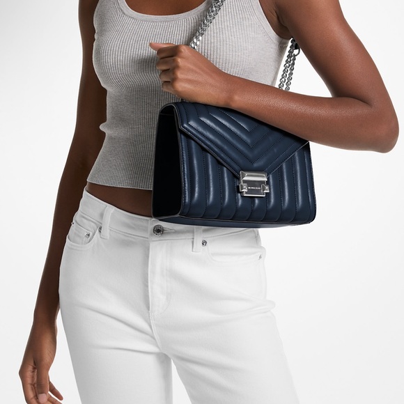 Michael Kors Whitney Medium Quilted Shoulder Bag Crossbody in Navy - Picture 3 of 10